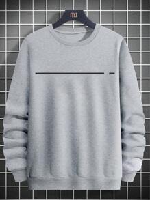 EURMUSE Men's Basic Geometric Striped Printed Slim-Fit Hoodie - Grey - View 5
