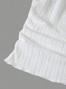 SHEIN EZwear Áo dệt kim màu trắng quây có viền ren và trang trí nơ - trắng - Xem 5