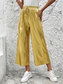 SHEIN LUNE Damen Goldfolie glänzende lange Hose - Gold - Übersicht 2
