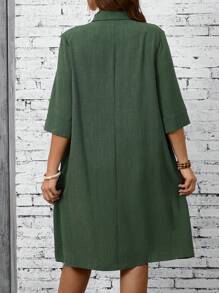 EMERY ROSE Vestido informal de verano de talla grande de unicolor para vacaciones en el campo - Verde Oliva - Ver 2