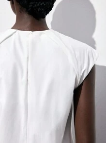 Maija Women Solid Color Crew Neck Keyhole Back Summer Dress, Teacher Work Clothes  Romantic, Fashion, Versatile; Suitable For Summer Vacation, Comfortable, Bohemian Style, Beach Wear, Swimsuit Cover-Up, Stylish, Elegant, Casual, , Simple Daily Wear, Country Style, Essential, Solid Color, Holiday Casual, Decent, Single Lady, Ideal For Vacation Elegant Fashion Business Casual Woman Going Out Tops Graduation Outfit European Summer Hawaii Outfits Women Summer Dresses For Women Streetwear Women Stockholm Style Teacher Outfits For Women - White - View 7