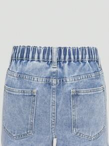 SHEIN Wildeya Dziewczęce spodenki jeansowe w stylu Y2K z haftem i postrzępionymi brzegami w luźnym kroju