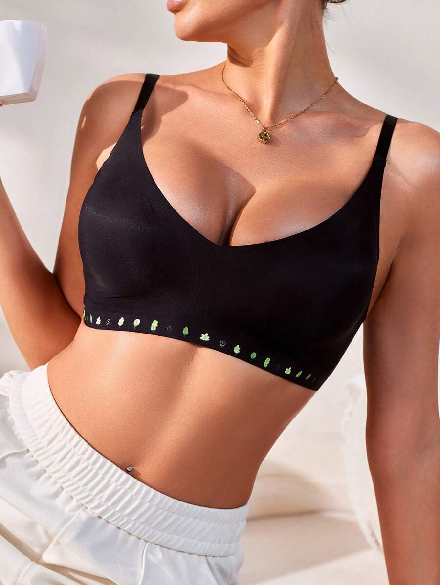 Yoga Women's Cartoon Printed Backless Bra - Black - View 1