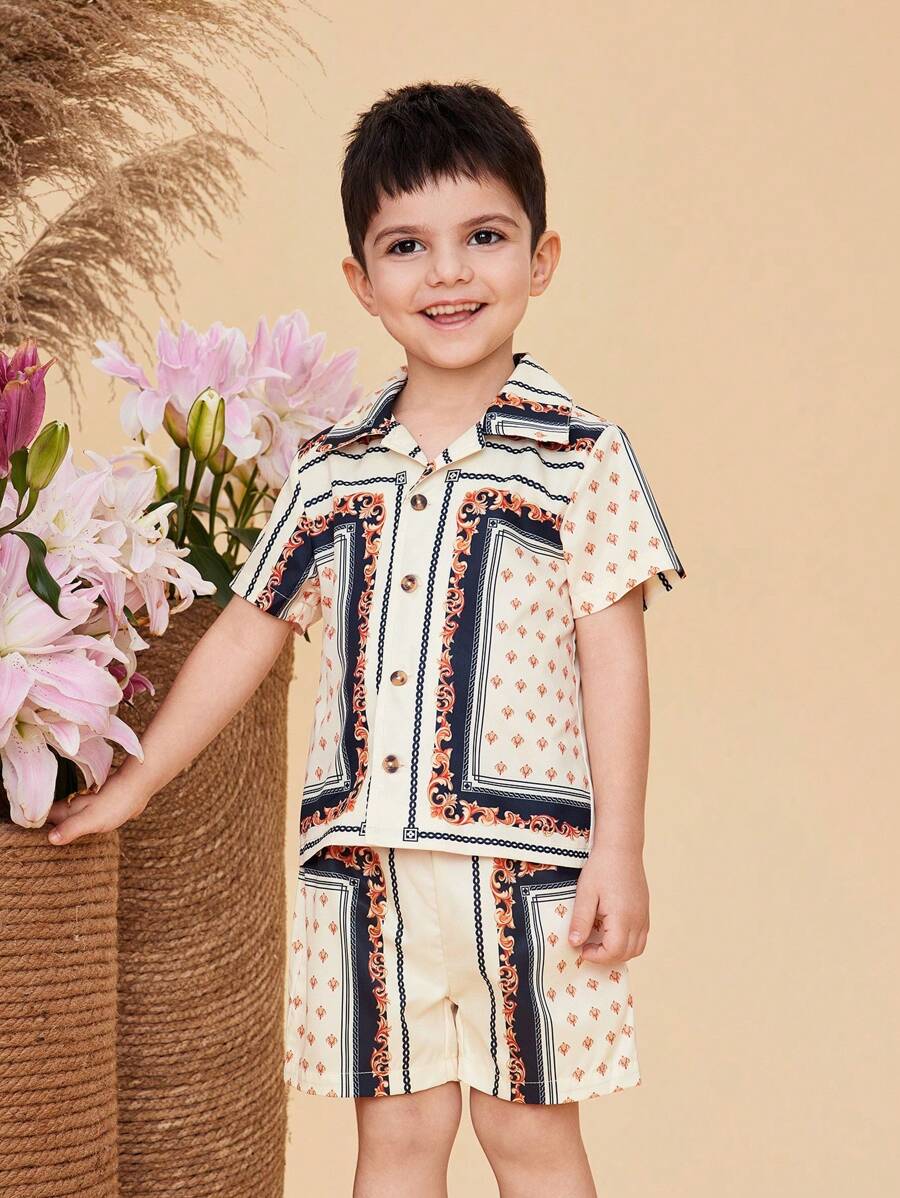 SHEIN 2pcs/Set Young Boys Elements Casual And Comfortable Short Sleeve