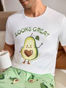 Summer Avocado Cute 2pcs Men's Homewear Set - Multicolor - View 8