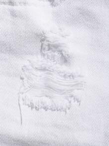 SHEIN EZwear 夏季流行實色毛邊磨破細節牛仔短褲 - 白色 - 查看 3