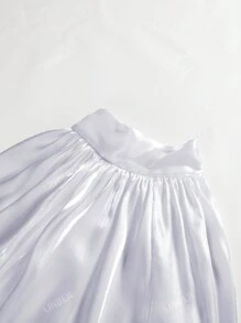 Elegante blusa suelta de manga larga con cuello alto y manga de globo en unicolor para mujer, ideal para primavera y otoño