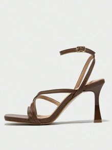 Giày Sandal Nữ Quai Quai Thiết Kế Khóa Hở Mũi Giày Sandal PU Màu Nâu Thời Trang Mặc Hàng Ngày, Mua Sắm Và Tụ Tập Trong Mùa Hè - màu nâu - Xem 3