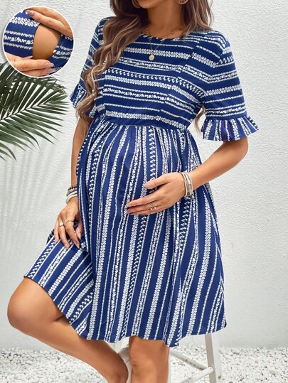 SHEIN Sukienka do karmienia piersią dla kobiet w ciąży, z nadrukiem w stylu losowym, do codziennego noszenia