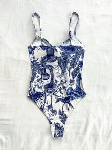 Soleia Body vintage para mujer en estilo informal y romántico con estampado floral azul y blanco y estilo sin espalda en forma de copa, ideal para vacaciones