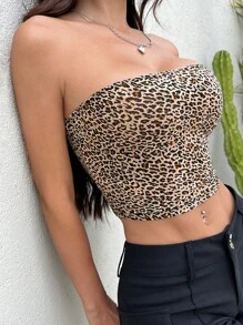 SHEIN EZwear Top bandeau a stampa animale 3 pezzi o più, stile casual da strada per l'estate - Castano - Visualizzare 7
