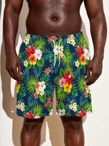 Surfspeed Men's Plus Size Holiday Casual Allover Print Drawstring Waist Beach Shorts - Multicolor - View 4