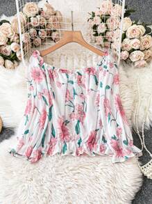 SHEIN Clasi Off-Shoulder Plus Size Floral Blouse - Multicolor - View 2