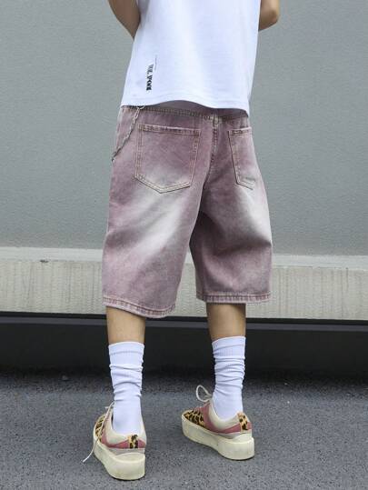 Manfinity EMRG Men's Solid Color Simple Daily Wear Denim Shorts Jorts