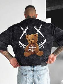 Manfinity LEGND 男士寬鬆短袖T卹，印刷文字設計 - 深灰色 - 查看 1