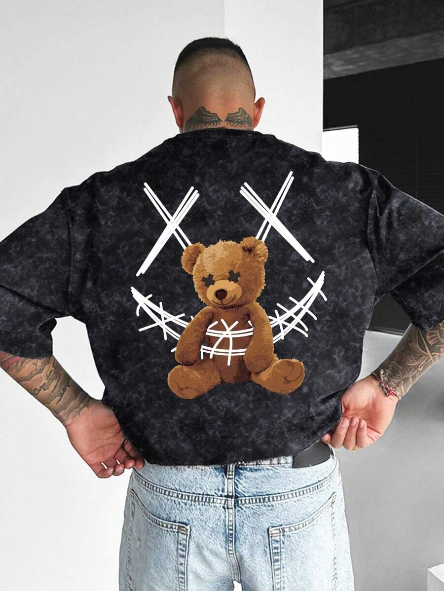 Manfinity LEGND 男士寬鬆短袖T卹，印刷文字設計 - 深灰色 - 查看 1