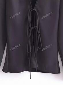 Chemise satin moulante de couleur unie avec nœud, look Y2K sexy pour femme au printemps/été. Tenue de remise des diplômes