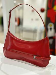 1 件红色女士时尚手提包，法式复古风格，单肩包，新月形和新法棍形状，适合约会和休闲场合 - 紅色 - 查看 10