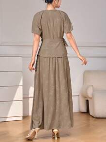 Seusyu Conjunto de 2 piezas de verano elegante y con estilo chino para mujer - Caqui - Ver 2