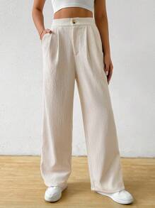 Chiquease Ladies' Solid Color Pleated Casual Daily Wear Pants