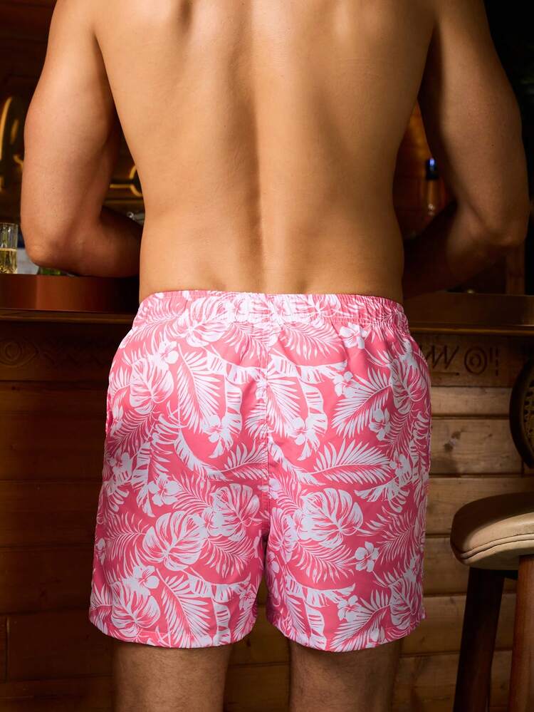 Men's Tropical Print Beach Shorts, Summer Vacation