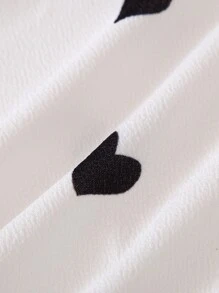 SHEIN Cute Knitted Heart Pattern Baby Girl Top With Lamb Sleeves And PU Leather Shorts, 2pcs/Set - Black and White - View 9