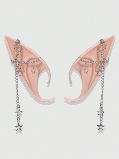 Fairycore 1 par de orejas de cosplay con cadena de estrella linda como accesorio para Halloween