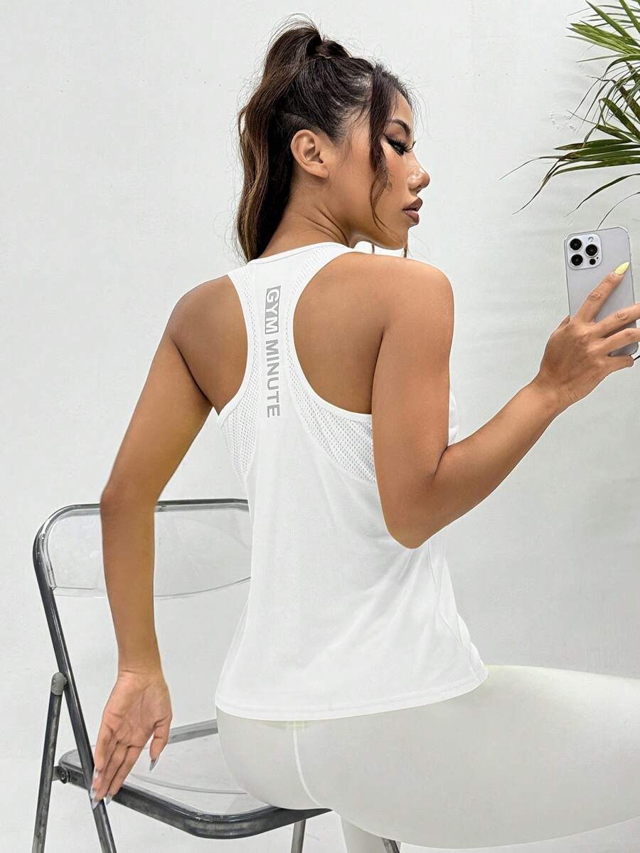 SHEIN Sports 罗纹针织工字背短款上衣 夏季背心 健身上衣 运动背心 - 白色 - 查看 1