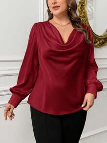 SHEIN Privé Blus Ukuran Plus - Burgundy - View 6