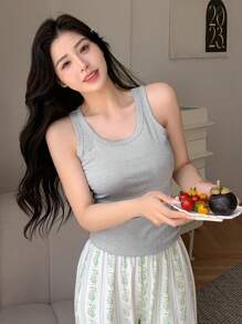 DAZY Bộ đồ ngủ Slim Fit không tay và ren hoa, bao gồm quần short và áo - Xám - Xem 6