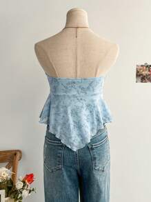 Soleia 女式假期露肩A字型上衣，前部打結設計 - 藍色 - 查看 2