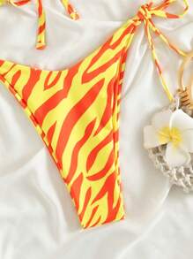 SHEIN Swim Ladies Stylish Color Block Zebra Print Bandeau Bikini Set, Summer Beach Vacation - Multicolor - View 4