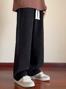 Men's Fashion Straight Corduroy Casual Pants, For Fall - Black - View 4