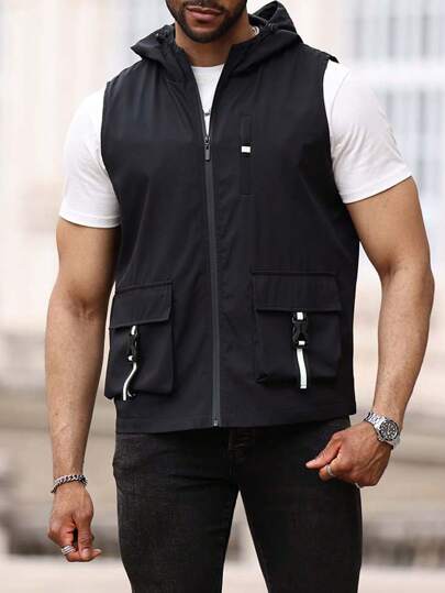 Manfinity Homme Men's Plus Size Spring/Summer Casual Hooded Vest