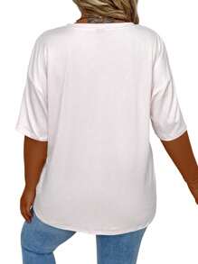 EMERY ROSE Plus Size Women's Summer Casual Solid Color V-Neck Batwing Sleeve Casual T-Shirt