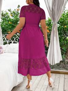 SHEIN Clasi Plus Size Women's Simple Daily Short Sleeve Dress - Hot Pink - View 2