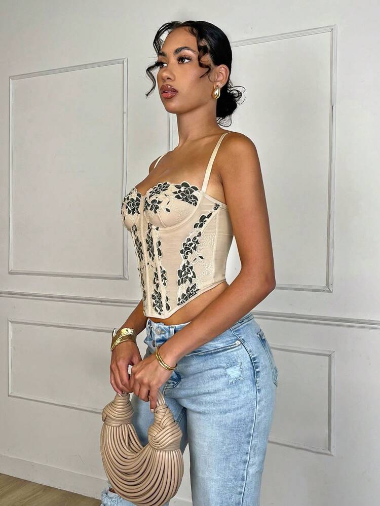 Summer Vacation Victoria Secret Embroidered Lace Patchwork Champagne Corset Top,Going Out Tops,Rave Festival Outfits,Wedding Guest Summer,Summer Cami Tops,Tunic Top