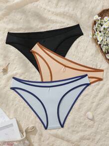 Ladies' Solid Color Simple Daily Triangle Panties ,3 Pcs - Multicolor - View 2