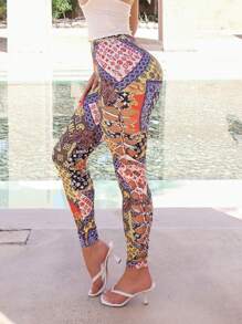 SHEIN SXY Bohemian Paisley Print Vacation Sexy Burnout Hollow Out Long Tight Underwear For Women, Perfect For Summer Vacation