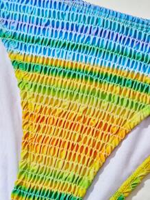 SHEIN Swim Women Ruffled Hem Beach Vacation Bikini Set With Strapless Triangle Bra And Swimwear,Summer Beach - Multicolor - View 4