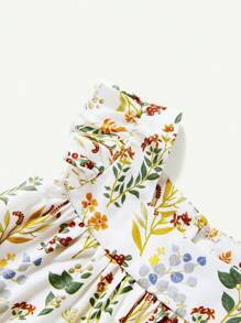 Cozy Pixies 嬰兒女孩植物花卉圖案方領荷葉邊上衣和褶邊短褲套裝 - 杏色 - 查看 5