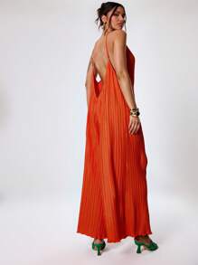 MUSERA Plisse Wide Leg Jumpsuit Elegant Graduation Prom Wedding Guest Summer Spring Holiday - Orange - View 2
