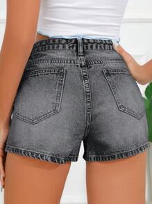 SHEIN Frenchy Của phụ nữ Giải trí Đơn giản Quần short Denim Đối với Mặc hàng ngày - Màu xám đen - Xem 2
