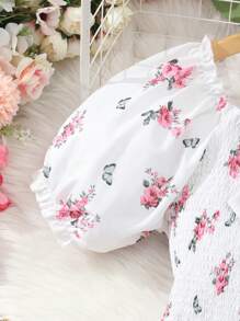 Sparklyn 少女花卉緊身短袖圓領連衣裙