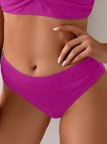 Summer Women's Plain And Simple Daily Bikini Bottom - Hot Pink - View 3