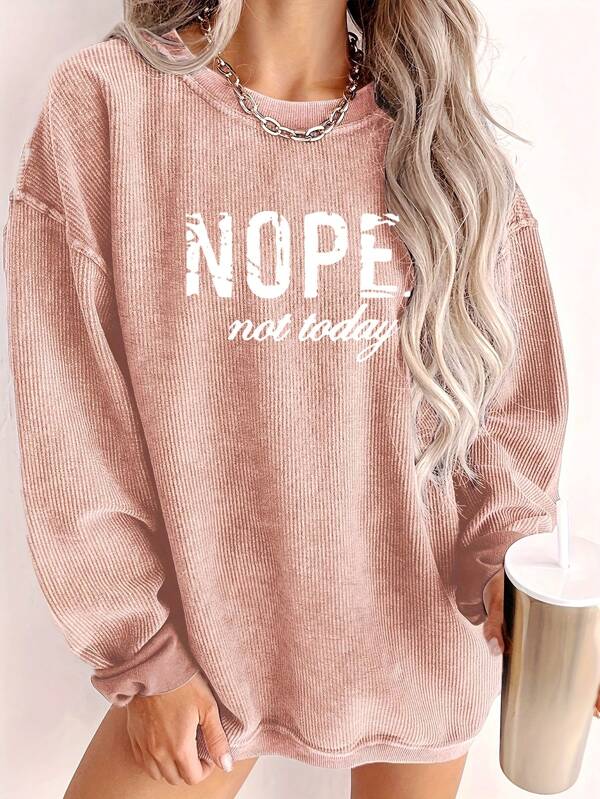 SHEIN LUNE Pulover cu mânecă lungă, ocazional, cu gât rotund, cu litere imprimate, pentru femei, ocazional de iarnă, cu mânecă lungă, cu gât rotund, pulover, obișnuit, roz, cu umăr cădere, Hanorac pentru femei, maiuri cu mânecă lungă