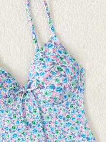 Swim Mod Summer Beach Vacation One-Piece Swimsuit With Random Ditsy Floral Print - Multicolor - View 4