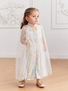 SHEIN Baby Girls'  Geometric Pattern Dress With Shawl Set, Summer - White - View 9