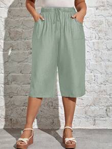 EMERY ROSE 大尺碼女士時尚鬆身簡約中長款夏季褲 - 薄荷綠 - 查看 3