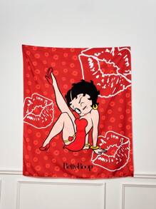 Betty Boop | ROMWE Cartoon Characters And Lips Printed Tapestry - Multicolor - View 1